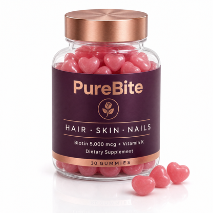 PureBite Hair Skin Nails gummies, biotin 5,000 mcg with Vitamin K, 30 gummies