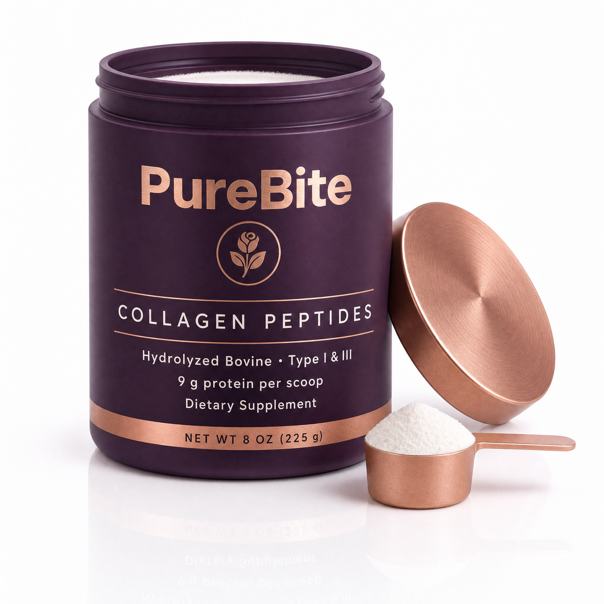 PureBite Collagen Peptides, hydrolyzed bovine type I and III, 8 oz tub with scoop